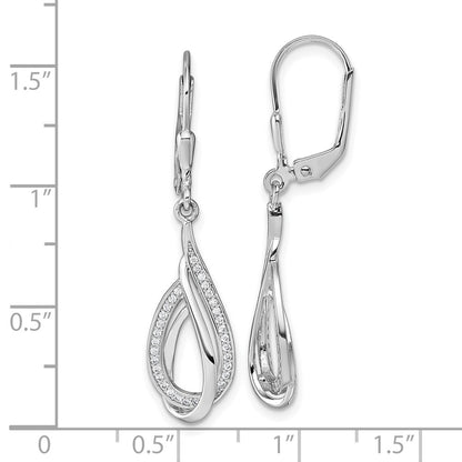 Sterling Silver Rhodium-Plated CZ Polished Tear Drop Leverback Earrings