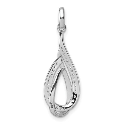 Sterling Silver Rhodium-Plated CZ Polished Tear Drop Pendant