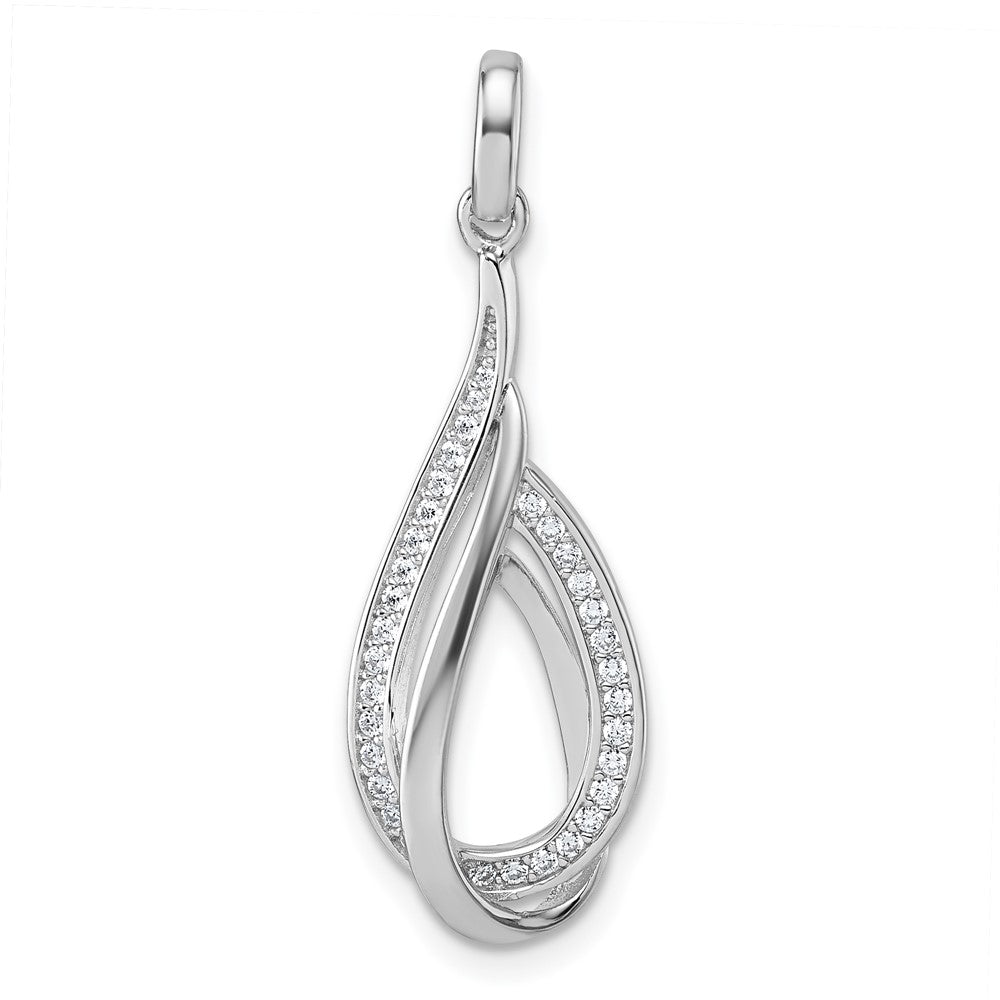 Sterling Silver Rhodium-Plated CZ Polished Tear Drop Pendant