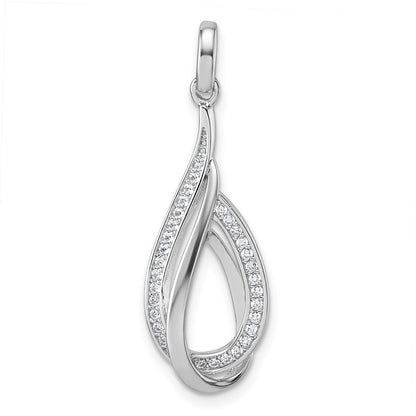 Sterling Silver Rhodium-Plated CZ Polished Tear Drop Pendant