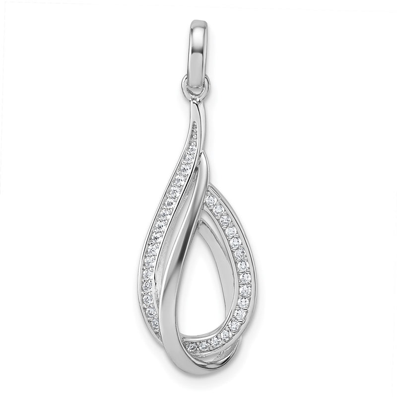 Sterling Silver Rhodium-Plated CZ Polished Tear Drop Pendant