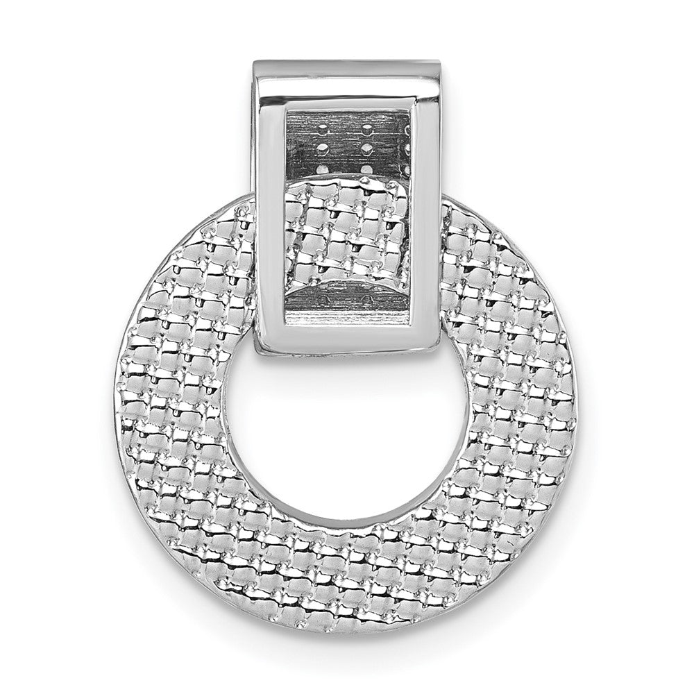 Sterling Silver Rhodium Plated CZ Textured Moveable/reversible Circle Pendant