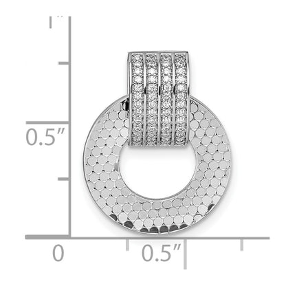 Sterling Silver Rhodium Plated CZ Textured Moveable/reversible Circle Pendant