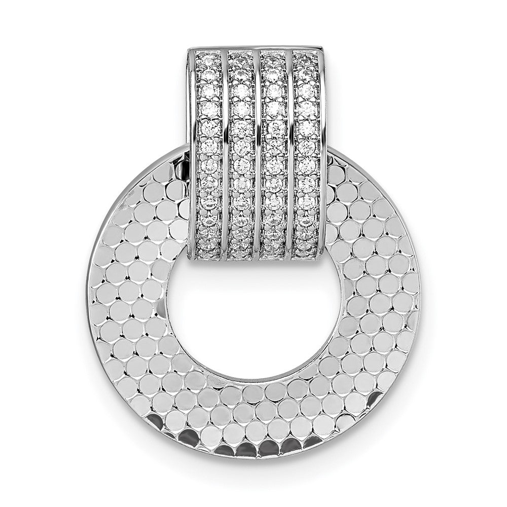 Sterling Silver Rhodium Plated CZ Textured Moveable/reversible Circle Pendant