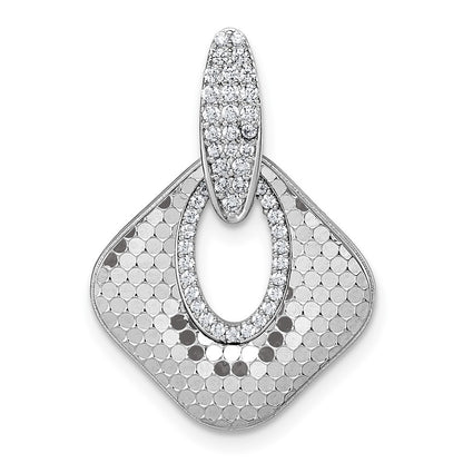 Sterling Silver Rhodium-Plated CZ Textured Pendant