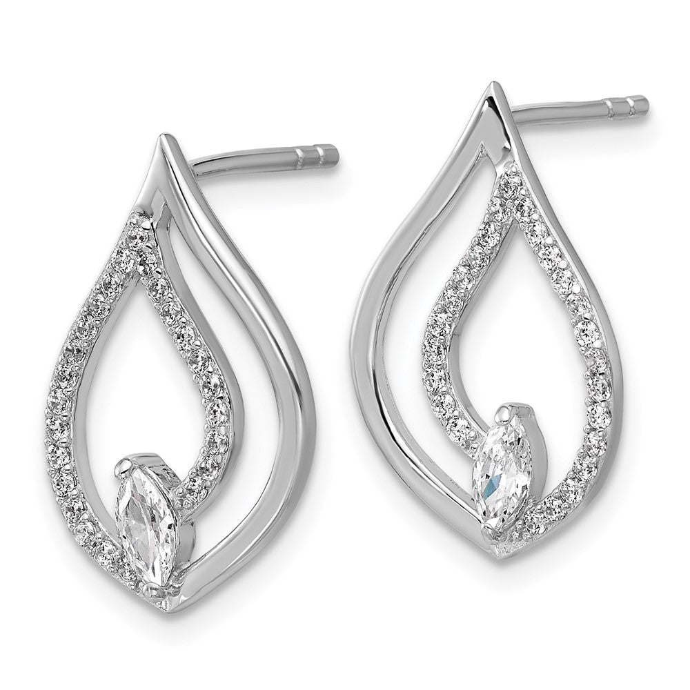 Sterling Silver Rhodium-Plated CZ Polished Tear Drop Post Earrings