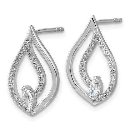 Sterling Silver Rhodium-Plated CZ Polished Tear Drop Post Earrings