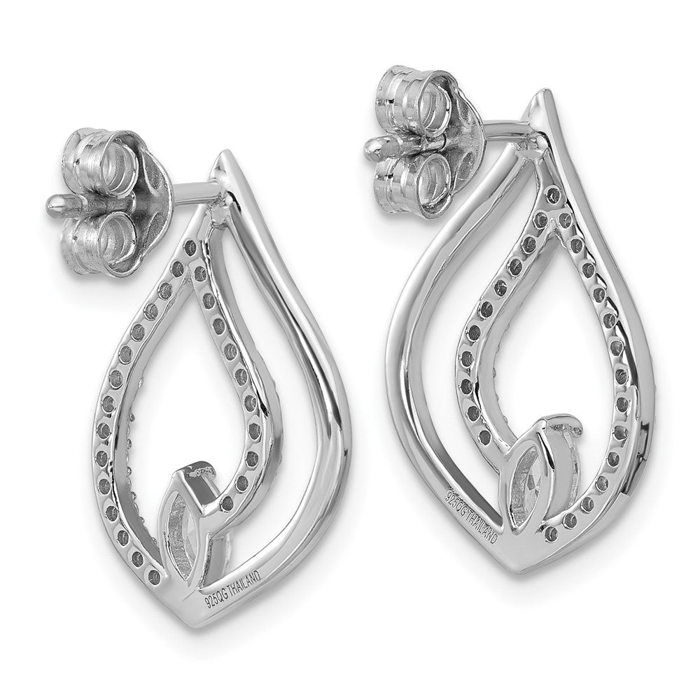 Sterling Silver Rhodium-Plated CZ Polished Tear Drop Post Earrings