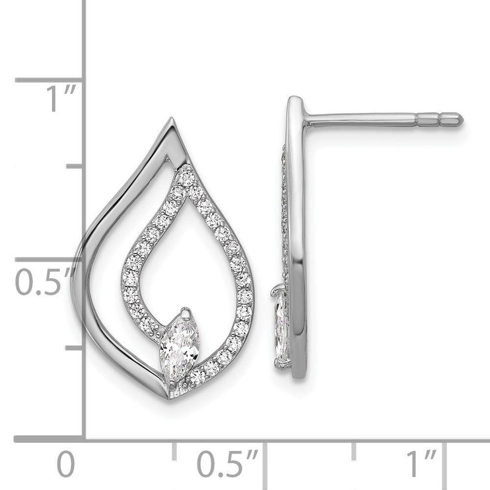 Sterling Silver Rhodium-Plated CZ Polished Tear Drop Post Earrings
