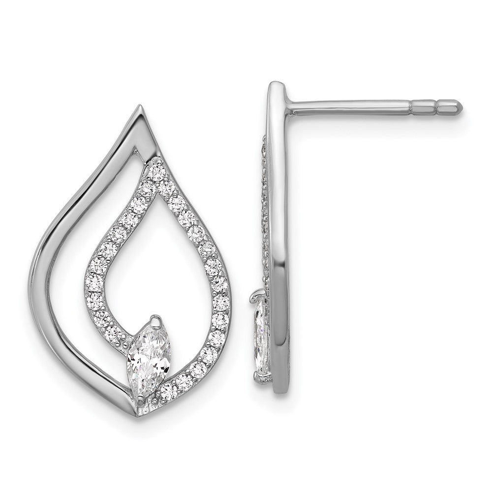 Sterling Silver Rhodium-Plated CZ Polished Tear Drop Post Earrings