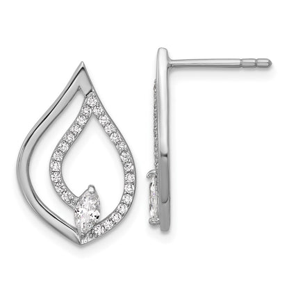 Sterling Silver Rhodium-Plated CZ Polished Tear Drop Post Earrings