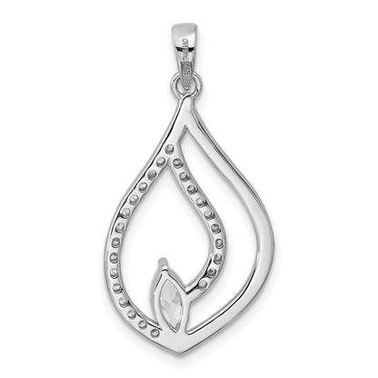 Sterling Silver Rhodium-Plated CZ Polished Tear Drop Pendant