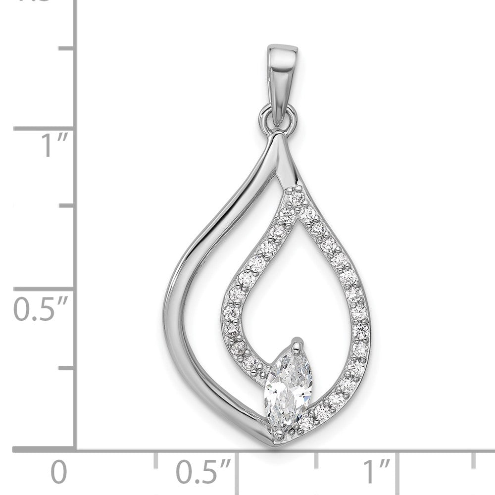 Sterling Silver Rhodium-Plated CZ Polished Tear Drop Pendant
