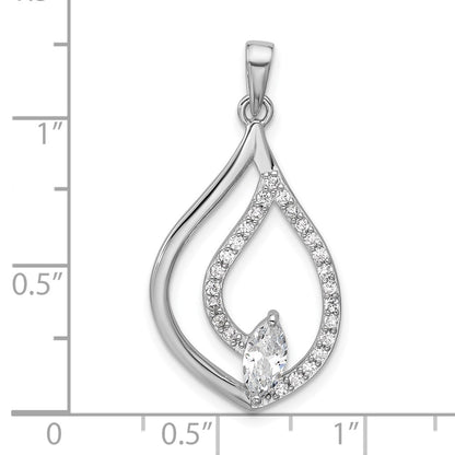 Sterling Silver Rhodium-Plated CZ Polished Tear Drop Pendant