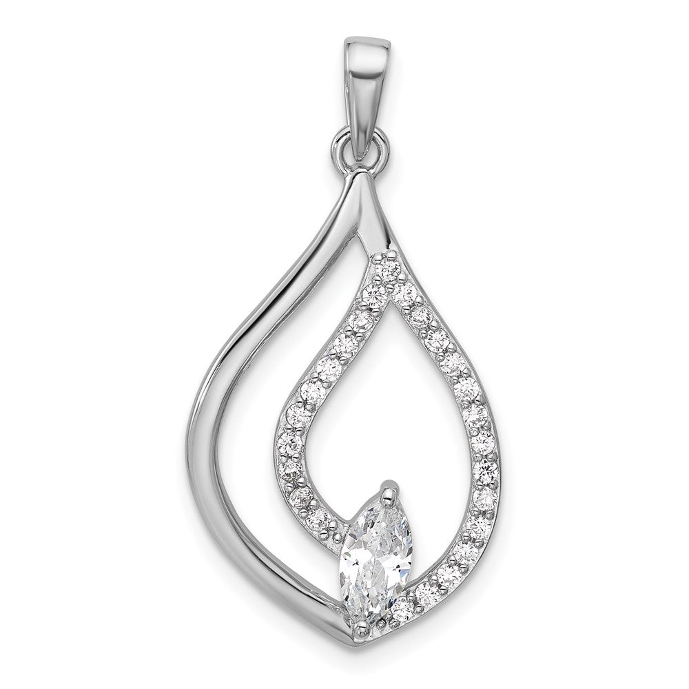 Sterling Silver Rhodium-Plated CZ Polished Tear Drop Pendant