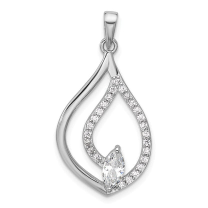 Sterling Silver Rhodium-Plated CZ Polished Tear Drop Pendant