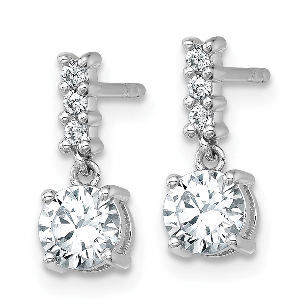 Sterling Silver Rhodium-Plated Polished CZ Post Dangle Earrings