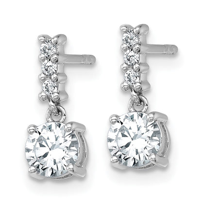 Sterling Silver Rhodium-Plated Polished CZ Post Dangle Earrings