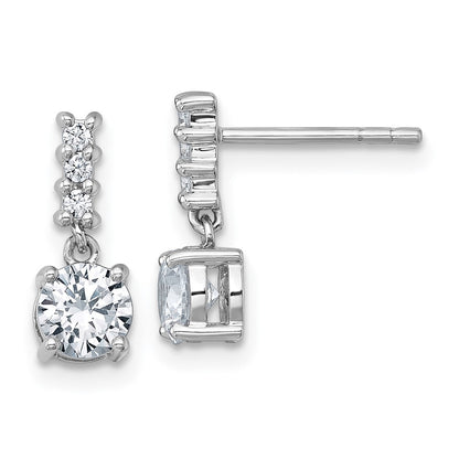Sterling Silver Rhodium-Plated Polished CZ Post Dangle Earrings