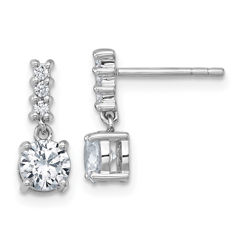 Sterling Silver Rhodium-Plated Polished CZ Post Dangle Earrings