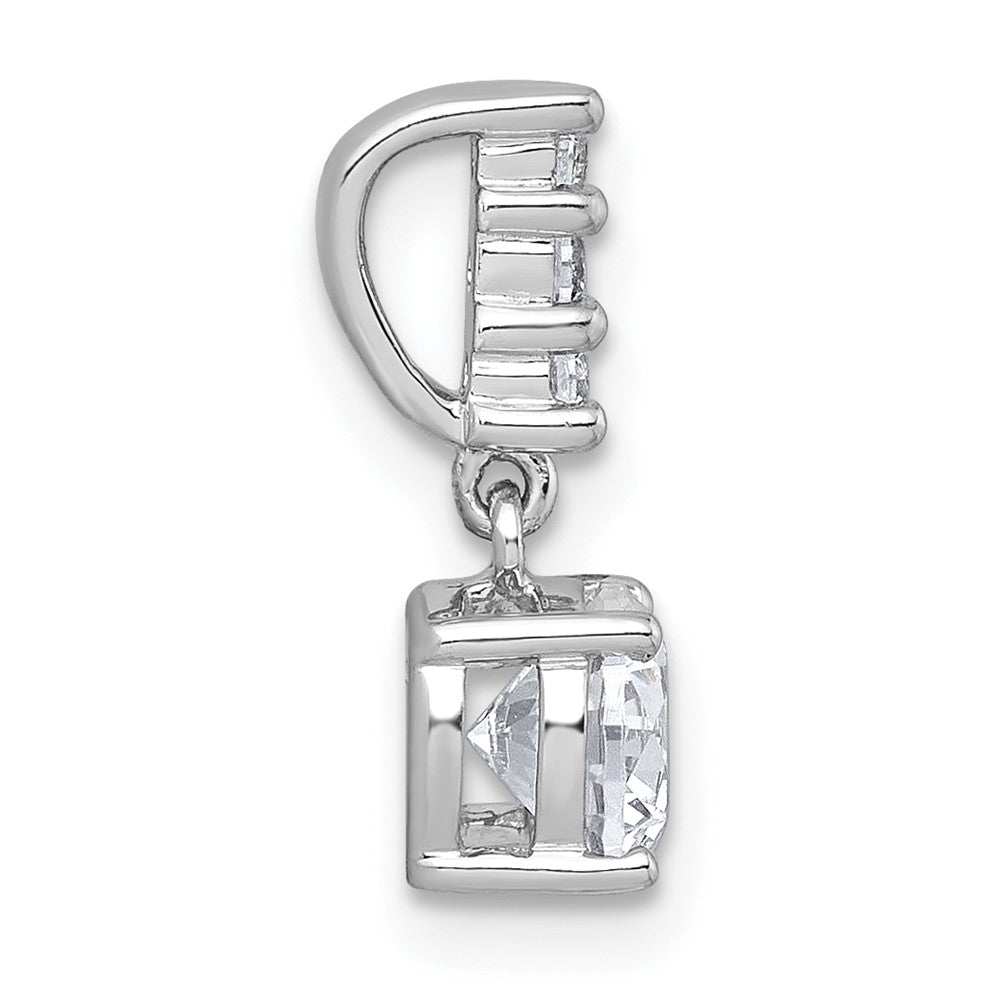 Sterling Silver Rhodium Plated Polished CZ Dangling Chain Slide Pendant