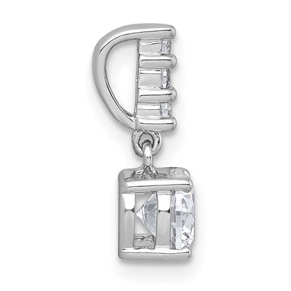 Sterling Silver Rhodium Plated Polished CZ Dangling Chain Slide Pendant