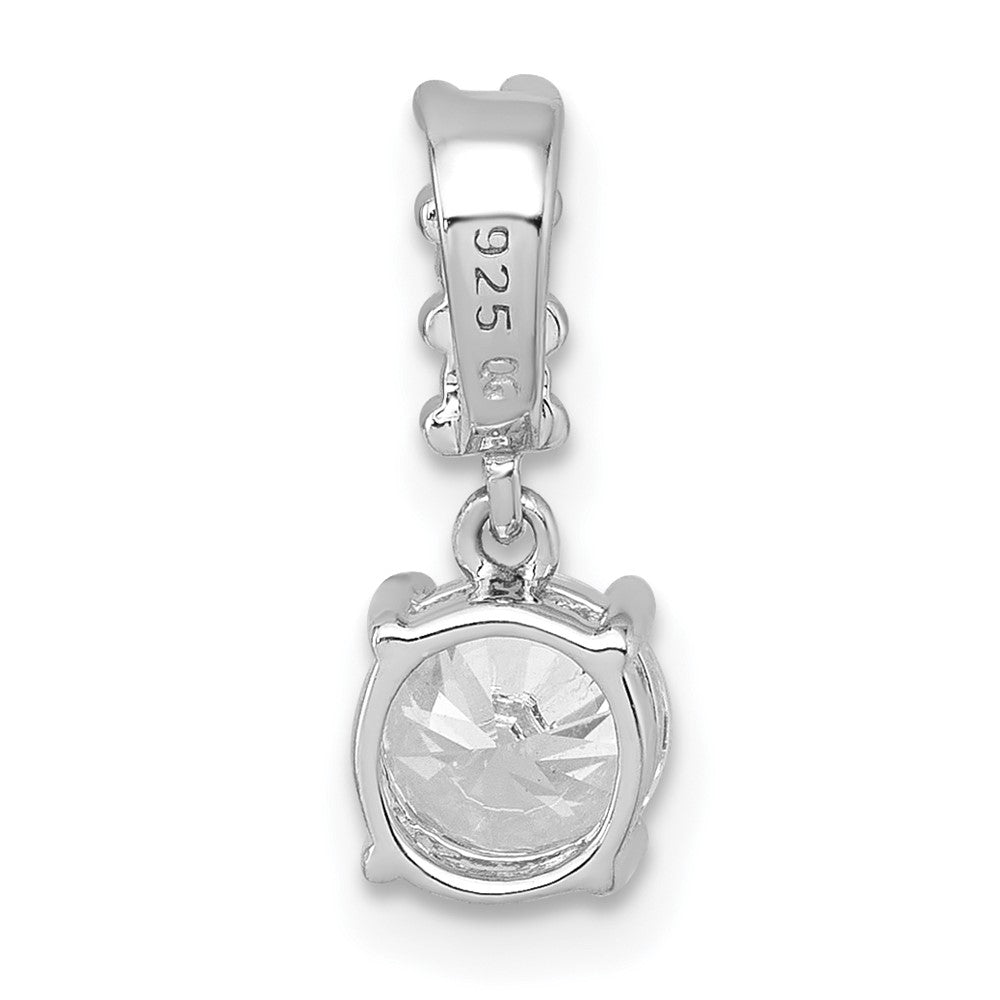 Sterling Silver Rhodium Plated Polished CZ Dangling Chain Slide Pendant
