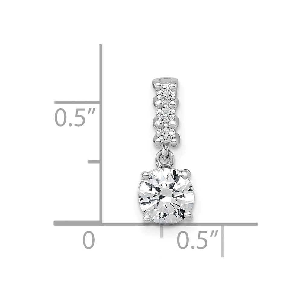 Sterling Silver Rhodium Plated Polished CZ Dangling Chain Slide Pendant