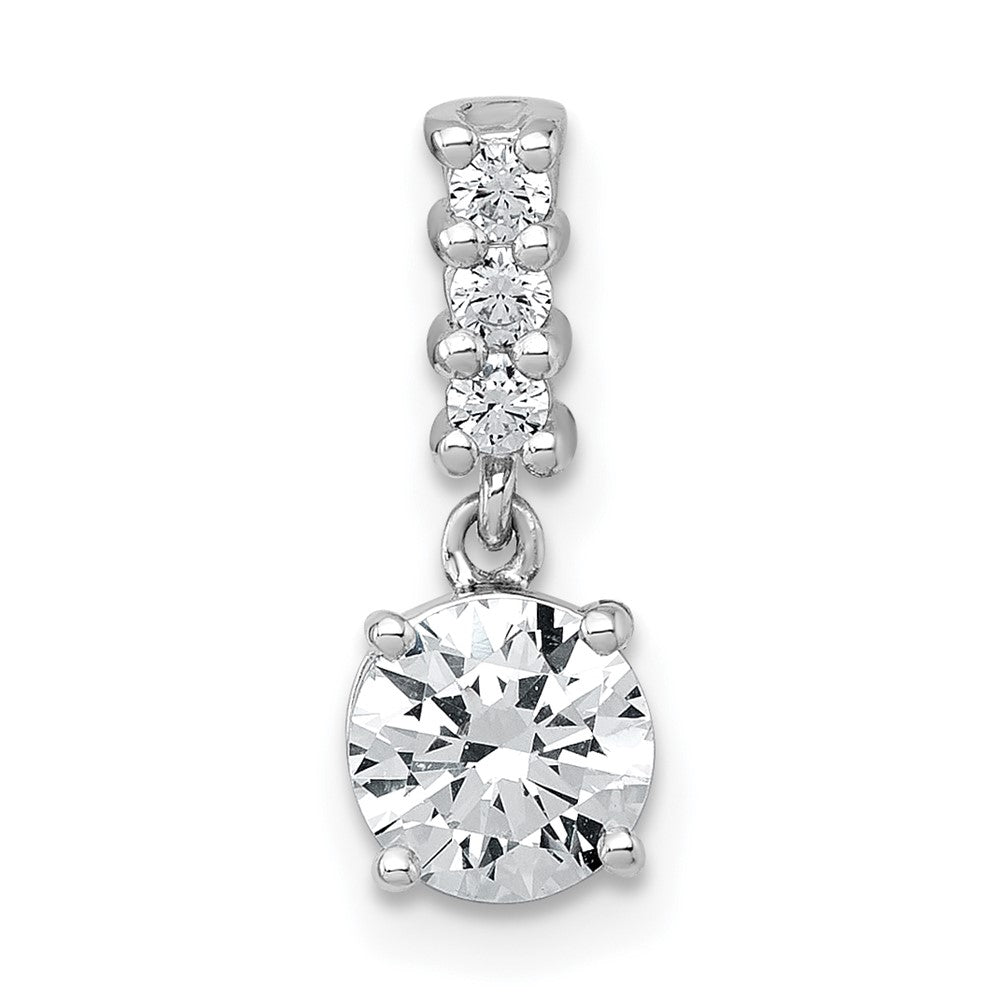 Sterling Silver Rhodium Plated Polished CZ Dangling Chain Slide Pendant