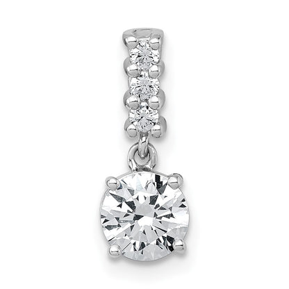 Sterling Silver Rhodium Plated Polished CZ Dangling Chain Slide Pendant