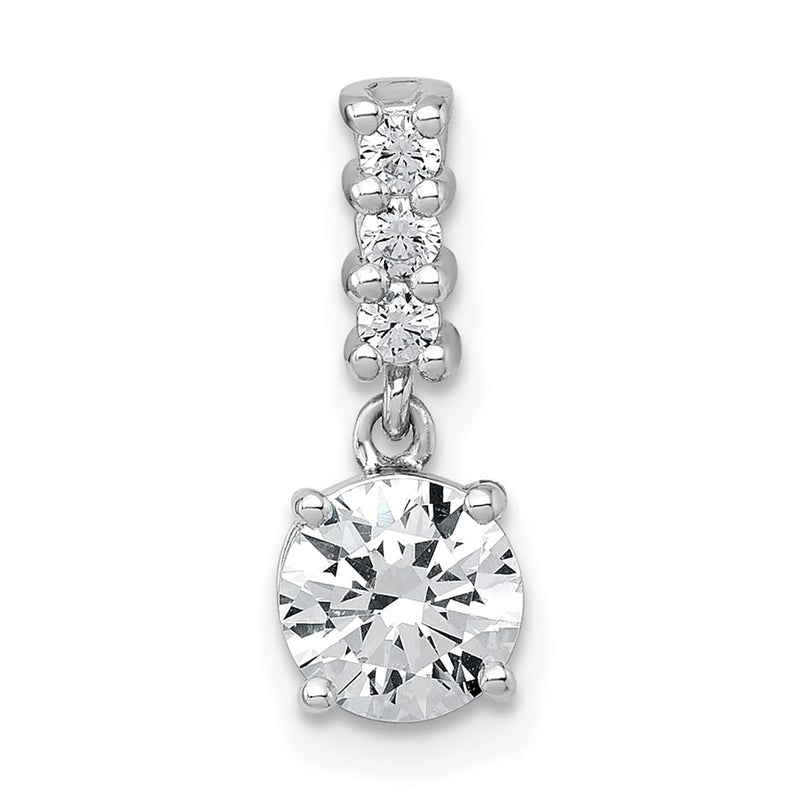 Sterling Silver Rhodium Plated Polished CZ Dangling Chain Slide Pendant