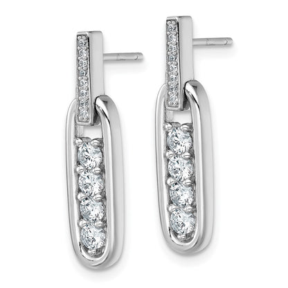 Sterling Silver Rhodium Plated CZ Elongated Oval Post Dangle Earrings