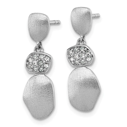Sterling Silver Rhodium-Plated Brush and Polished Crystal Post Earrings