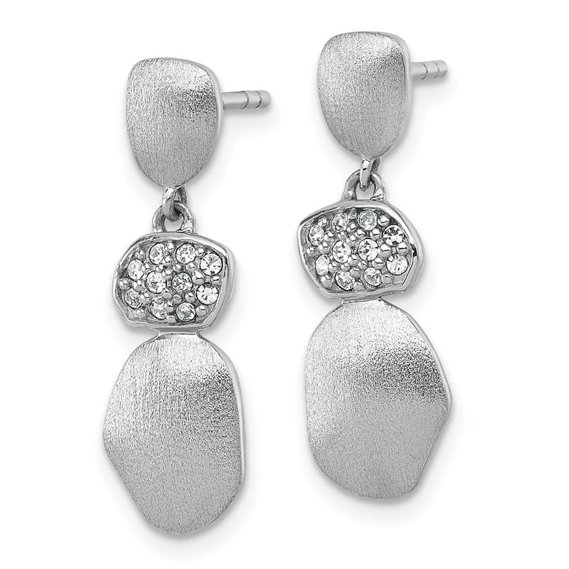 Sterling Silver Rhodium-Plated Brush and Polished Crystal Post Earrings
