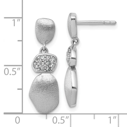 Sterling Silver Rhodium-Plated Brush and Polished Crystal Post Earrings