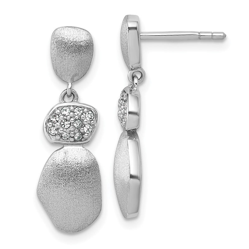 Sterling Silver Rhodium-Plated Brush and Polished Crystal Post Earrings