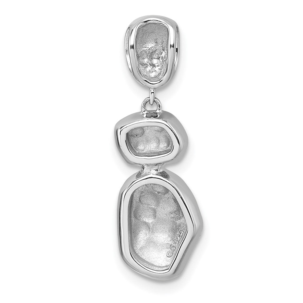 Sterling Silver Rhodium Plated Brush / Polished Crystal Chain Slide Pendant