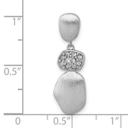 Sterling Silver Rhodium Plated Brush / Polished Crystal Chain Slide Pendant