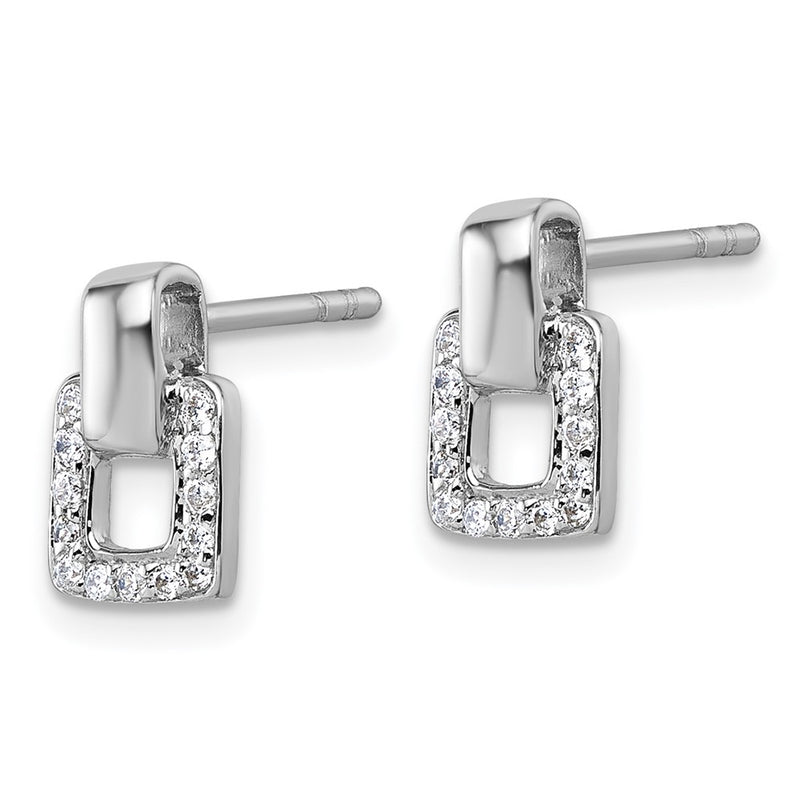 Sterling Silver Rhodium-Plated CZ Square Post Earrings