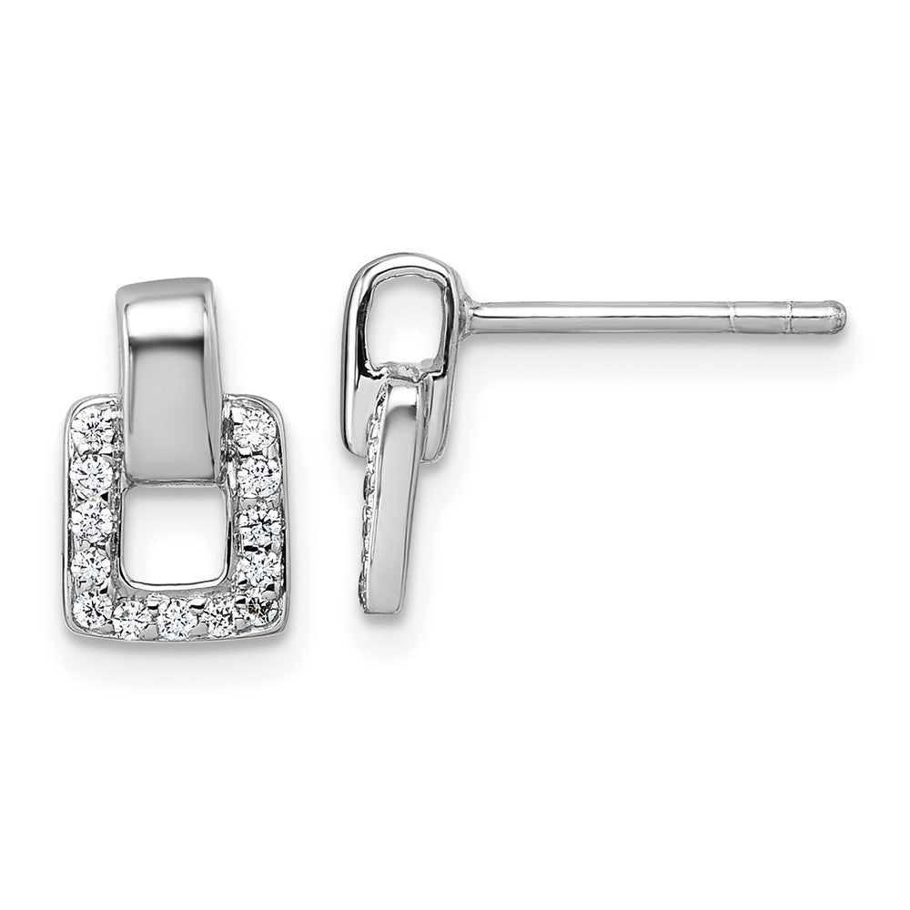 Sterling Silver Rhodium-Plated CZ Square Post Earrings