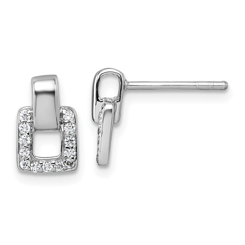 Sterling Silver Rhodium-Plated CZ Square Post Earrings