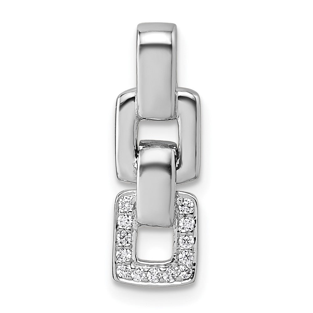 Sterling Silver Rhodium-Plated CZ Double Square Pendant