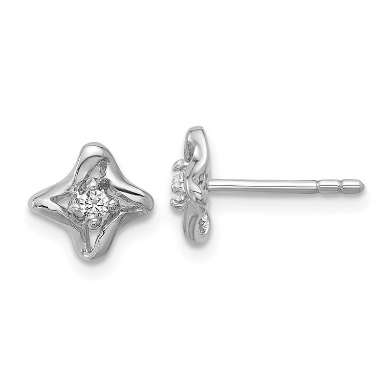Sterling Silver Rhodium-Plated Polished CZ Post Earrings