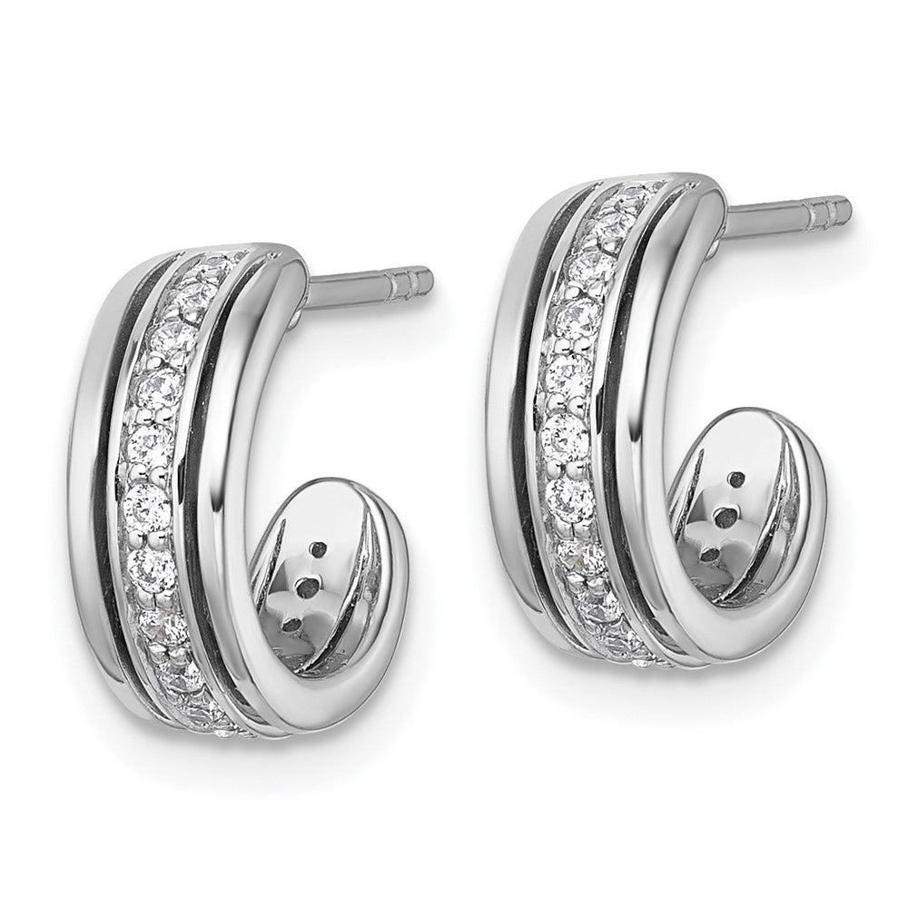 Sterling Silver Rhodium-Plated CZ Post Hoop Earrings