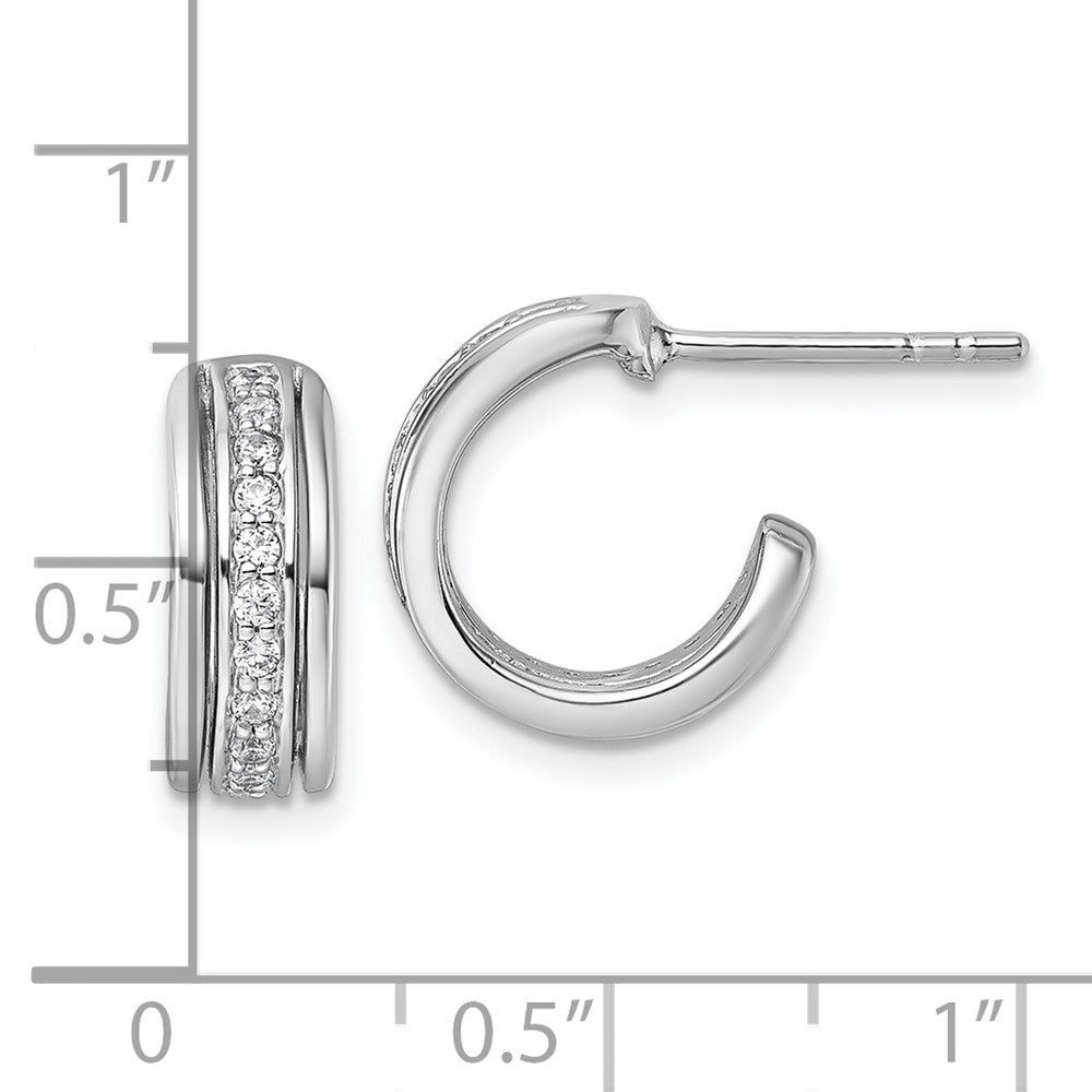 Sterling Silver Rhodium-Plated CZ Post Hoop Earrings