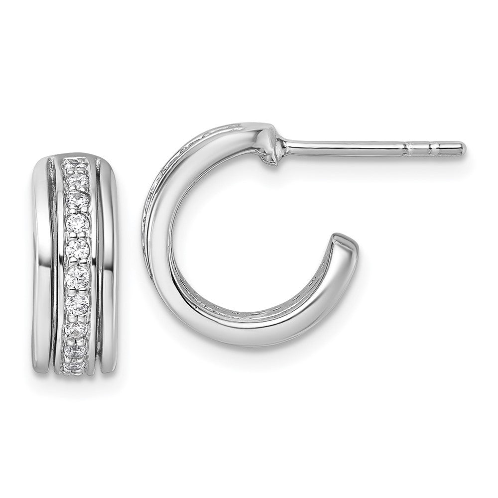Sterling Silver Rhodium-Plated CZ Post Hoop Earrings