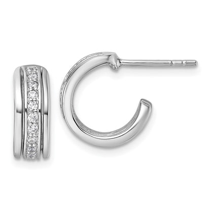 Sterling Silver Rhodium-Plated CZ Post Hoop Earrings