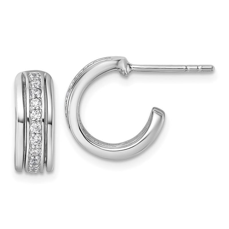 Sterling Silver Rhodium-Plated CZ Post Hoop Earrings