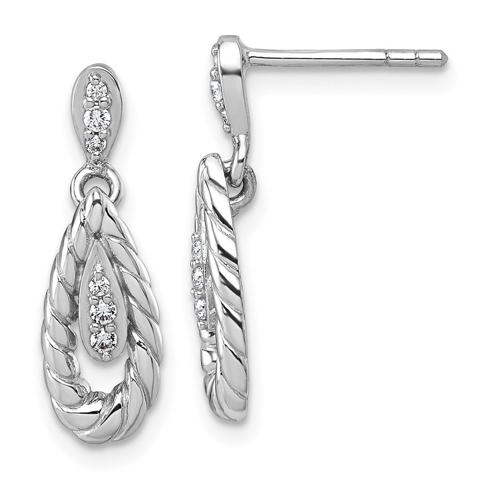 Sterling Silver Rhodium-Plated Polished CZ Teardrop Dangle Post Earrings