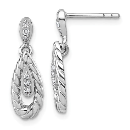 Sterling Silver Rhodium-Plated Polished CZ Teardrop Dangle Post Earrings
